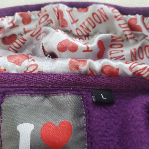 I Love London Hooded Sweatshirt sequined heart Purple ♥️ Size Large - Picture 7 of 12